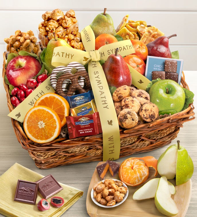 With Sympathy Fruit & Sweets Gift Basket