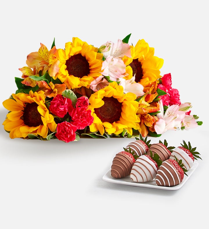 Warm Sunset™ Bouquet & Drizzled Strawberries